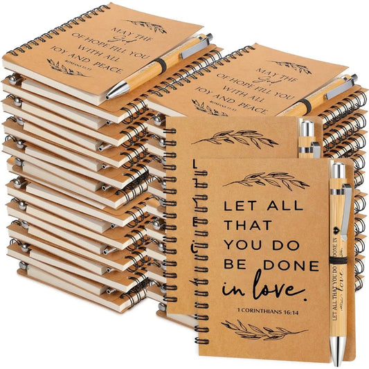 100 Pcs/ 50 Set Christian Gifts Bulk Include Spiral Notebook and Bible Ballpoint Pen