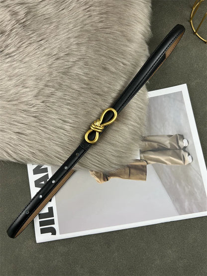 Women Genuine Leather Knotted Thin Waist Belt