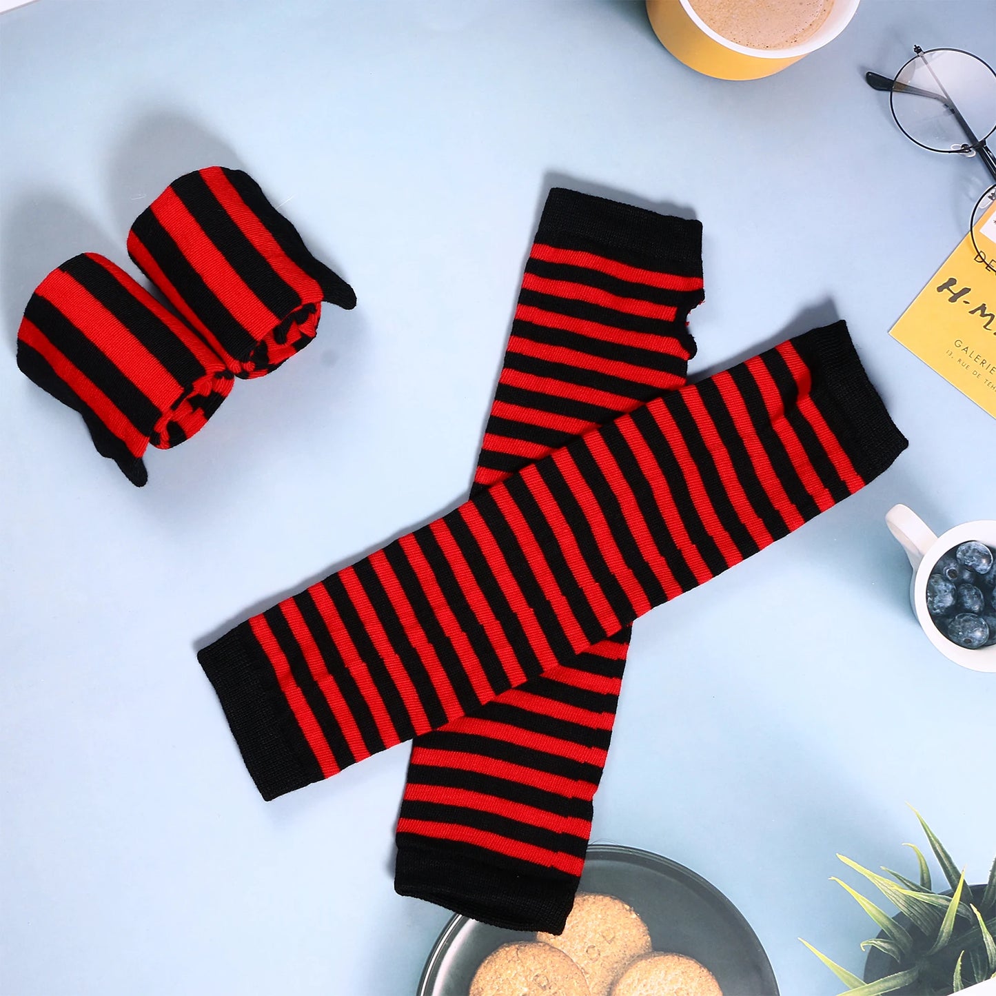 Women's Long Socks Fingerless Gloves Set Soild Color Striped Over Knee