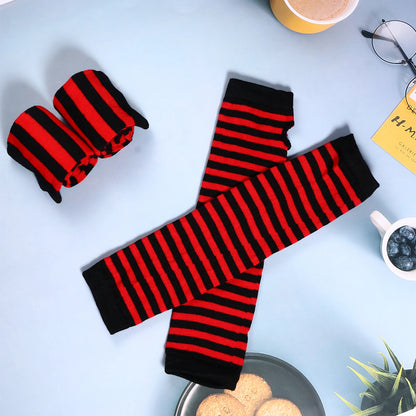 Women's Long Socks Fingerless Gloves Set Soild Color Striped Over Knee