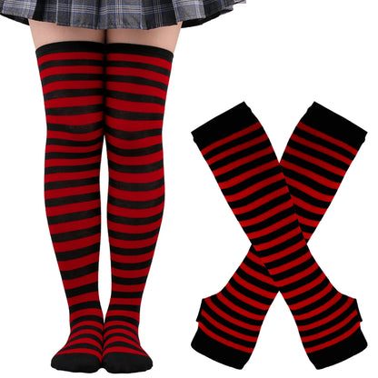 Women's Long Socks Fingerless Gloves Set Soild Color Striped Over Knee