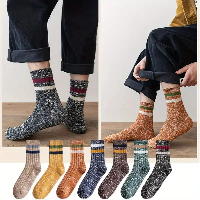 10 Pairs Of Men's Trendy Ethnic Vintage Stripe Crew Socks