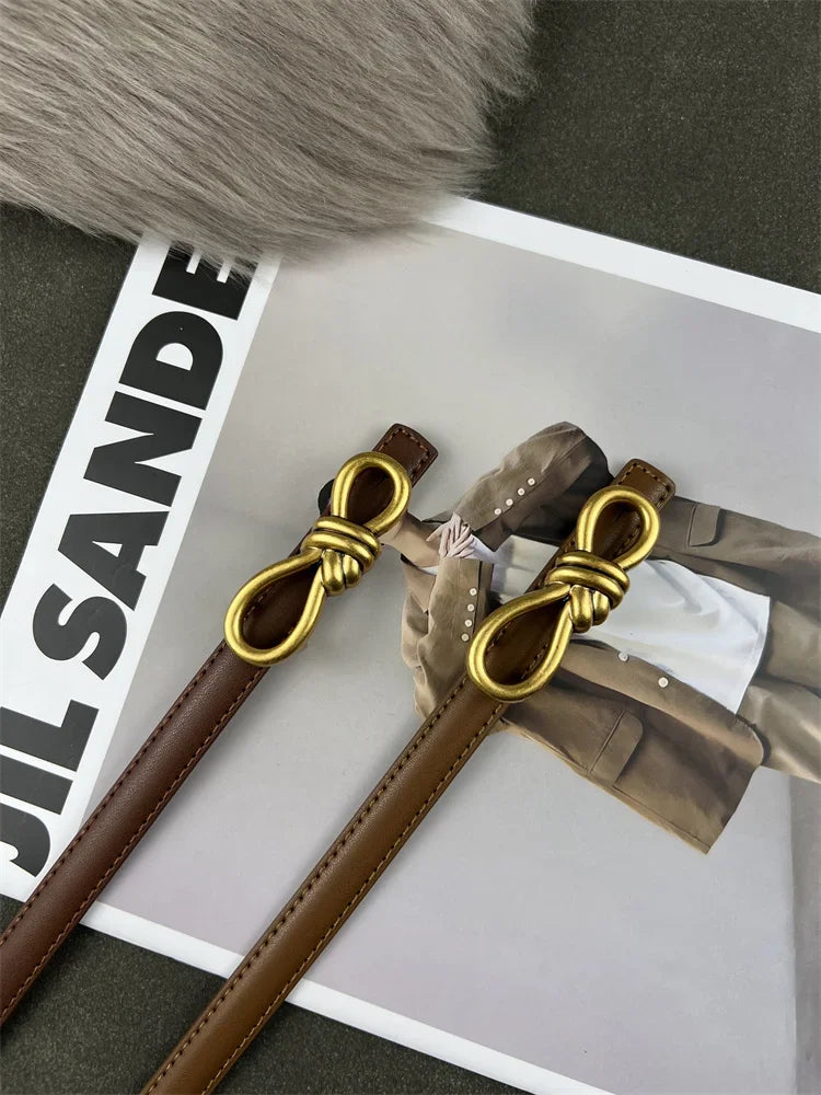 Women Genuine Leather Knotted Thin Waist Belt