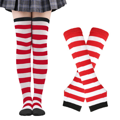 Women's Long Socks Fingerless Gloves Set Soild Color Striped Over Knee