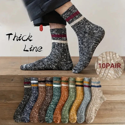 10 Pairs Of Men's Trendy Ethnic Vintage Stripe Crew Socks