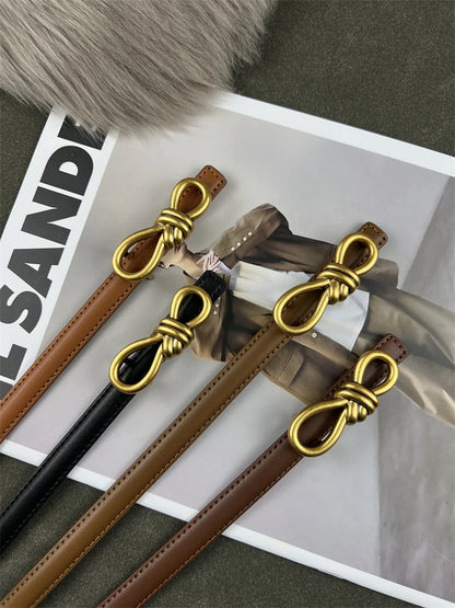 Women Genuine Leather Knotted Thin Waist Belt