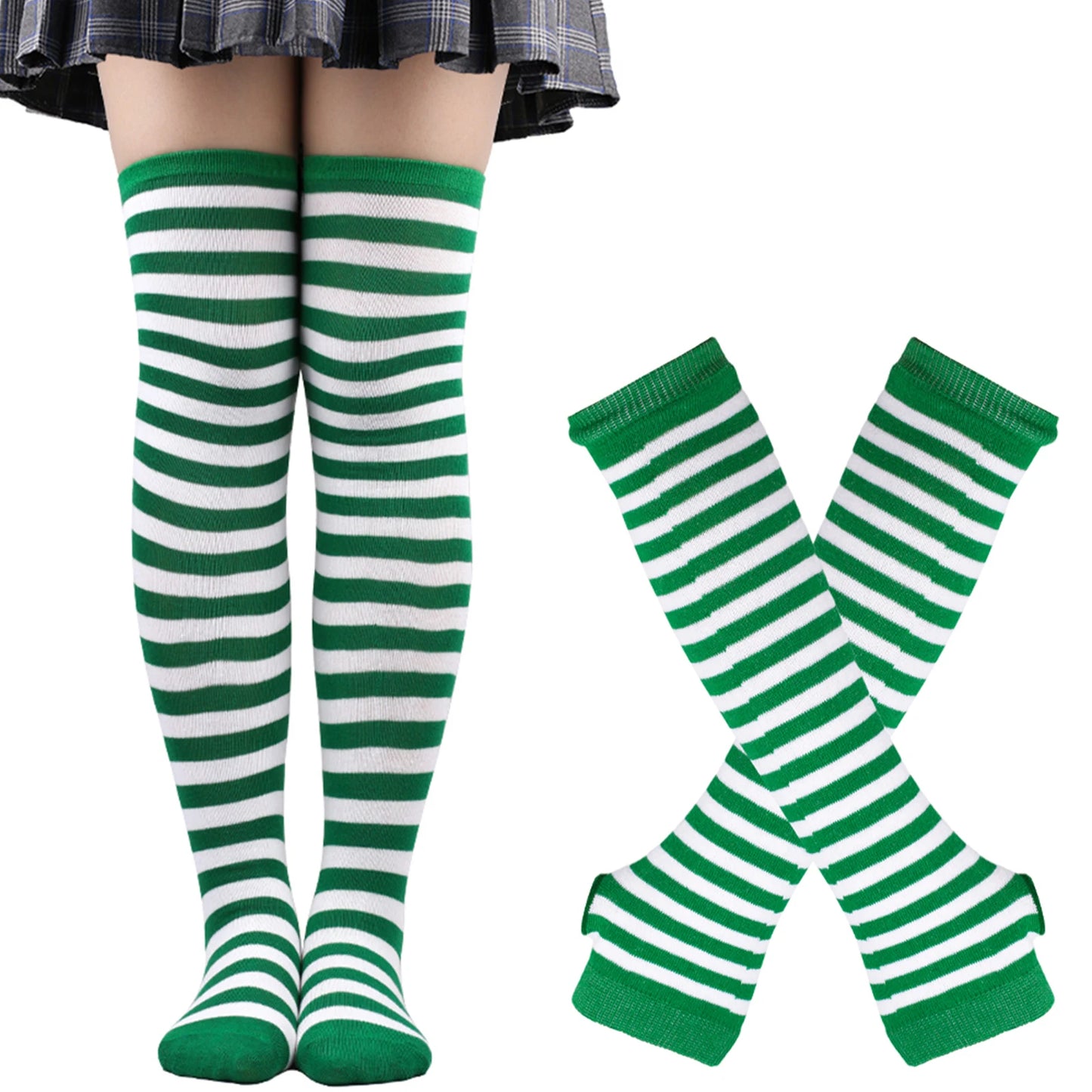 Women's Long Socks Fingerless Gloves Set Soild Color Striped Over Knee