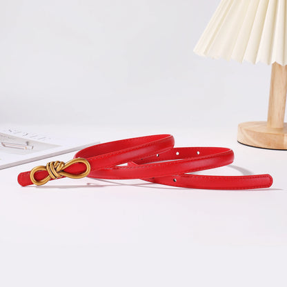 Women Genuine Leather Knotted Thin Waist Belt