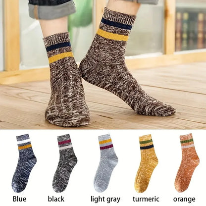10 Pairs Of Men's Trendy Ethnic Vintage Stripe Crew Socks