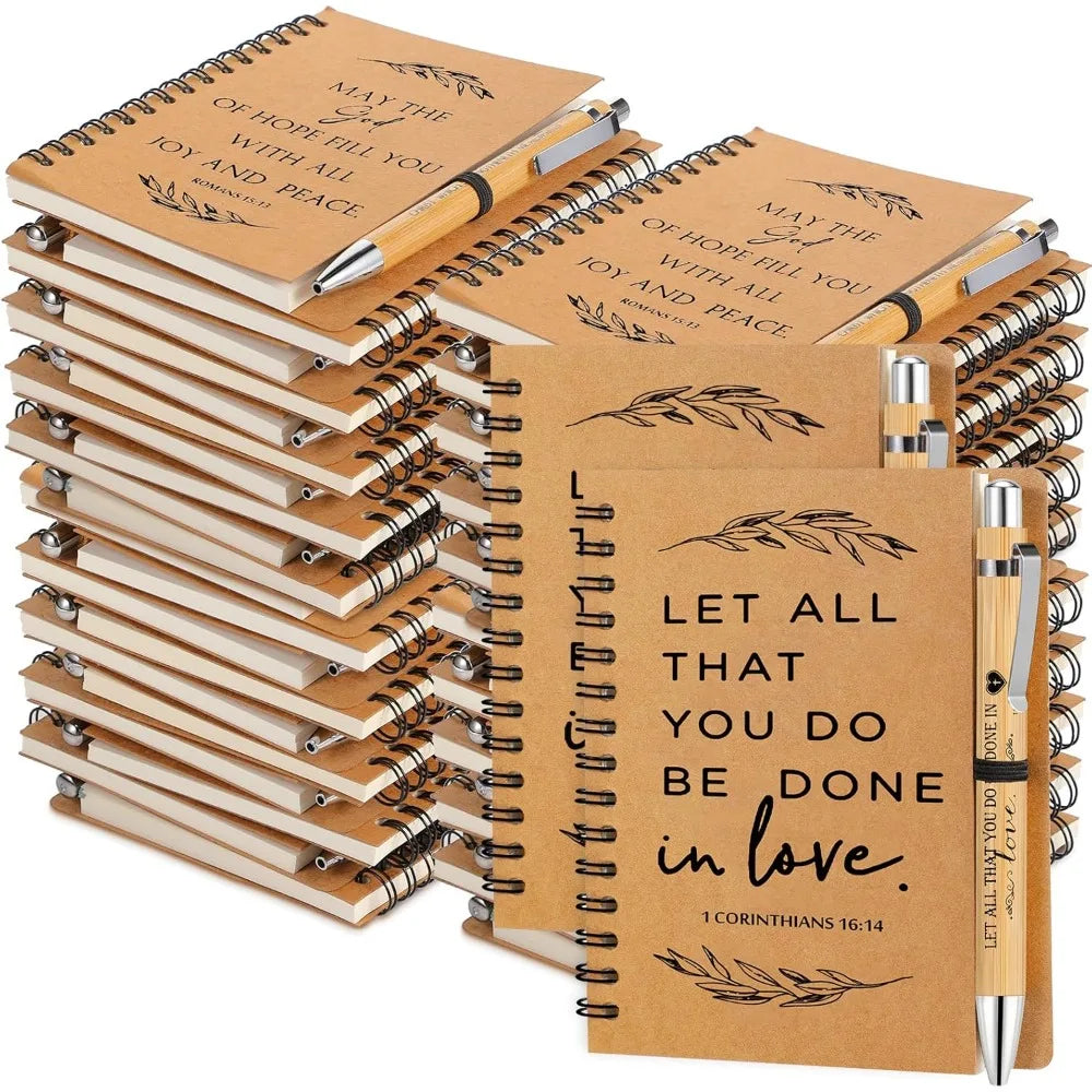 100 Pcs/ 50 Set Christian Gifts Bulk Include Spiral Notebook and Bible Ballpoint Pen