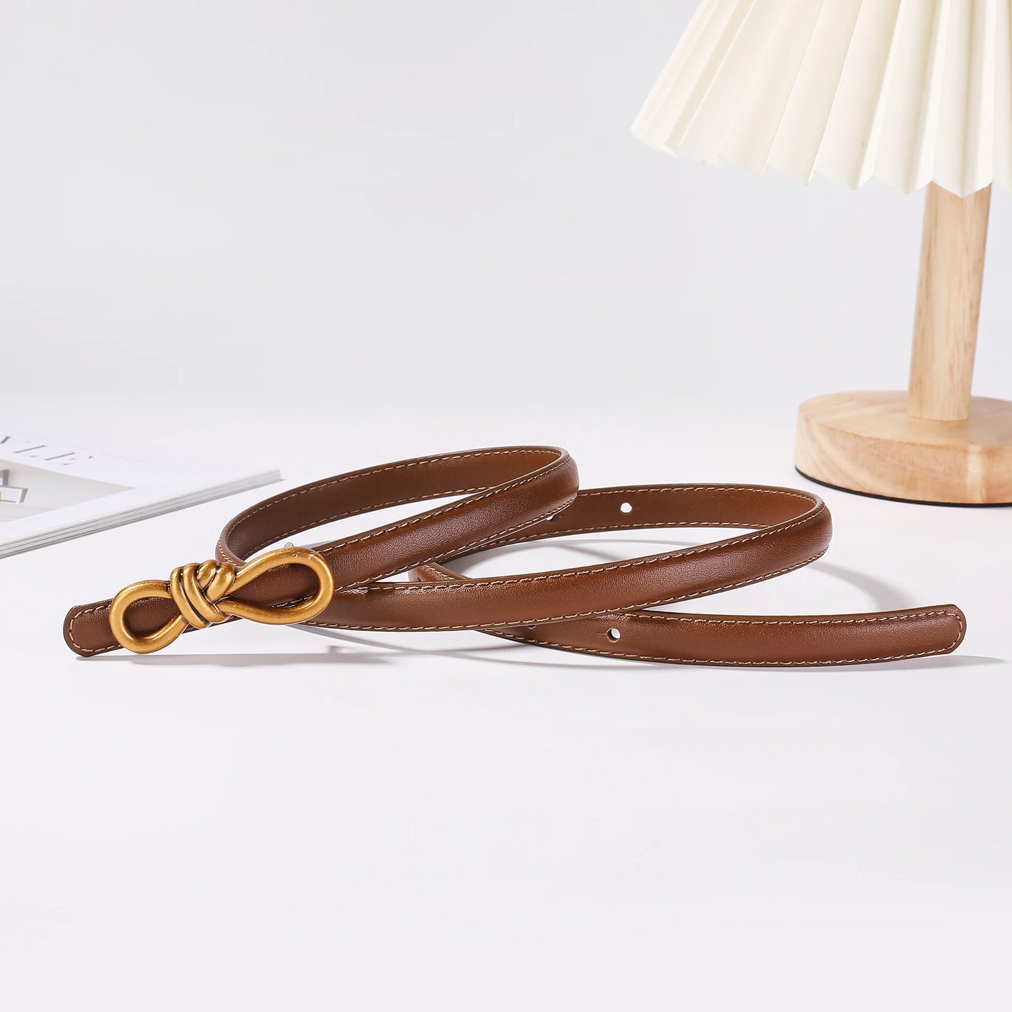 Women Genuine Leather Knotted Thin Waist Belt