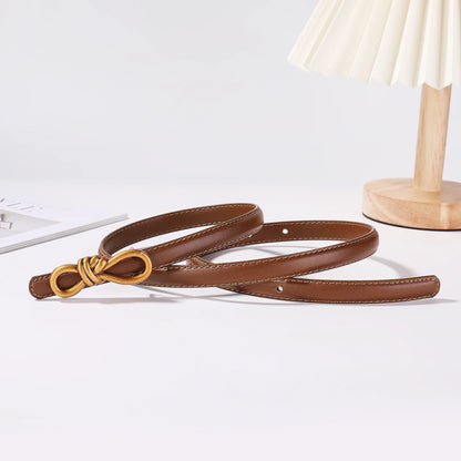 Women Genuine Leather Knotted Thin Waist Belt