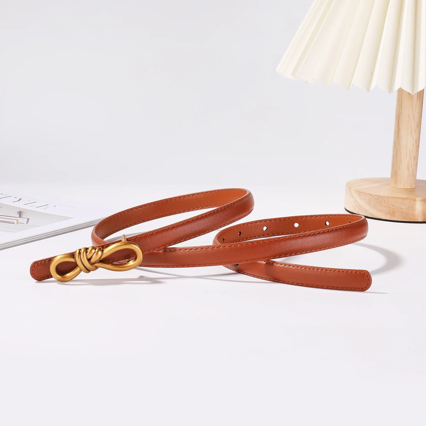 Women Genuine Leather Knotted Thin Waist Belt