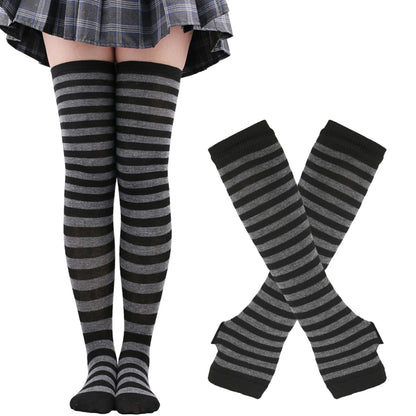 Women's Long Socks Fingerless Gloves Set Soild Color Striped Over Knee