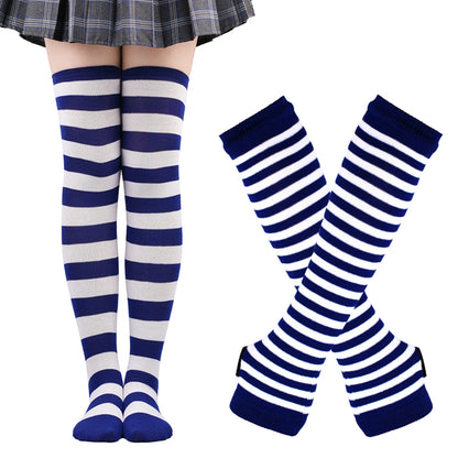 Women's Long Socks Fingerless Gloves Set Soild Color Striped Over Knee