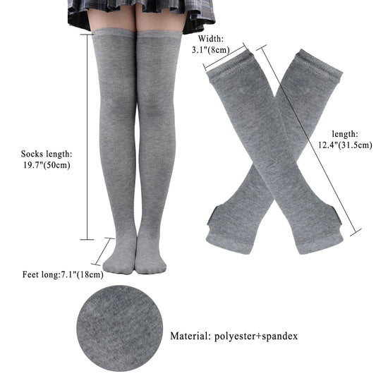 Women's Long Socks Fingerless Gloves Set Soild Color Striped Over Knee