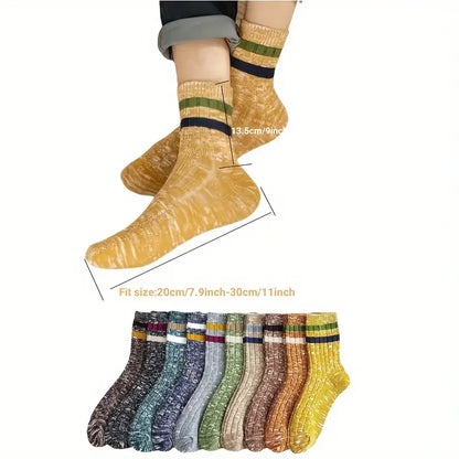 10 Pairs Of Men's Trendy Ethnic Vintage Stripe Crew Socks