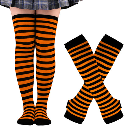 Women's Long Socks Fingerless Gloves Set Soild Color Striped Over Knee