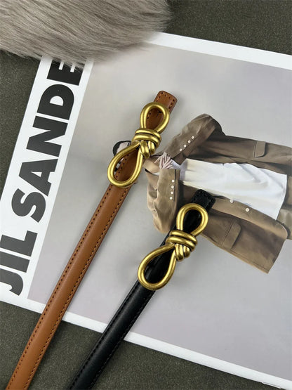 Women Genuine Leather Knotted Thin Waist Belt